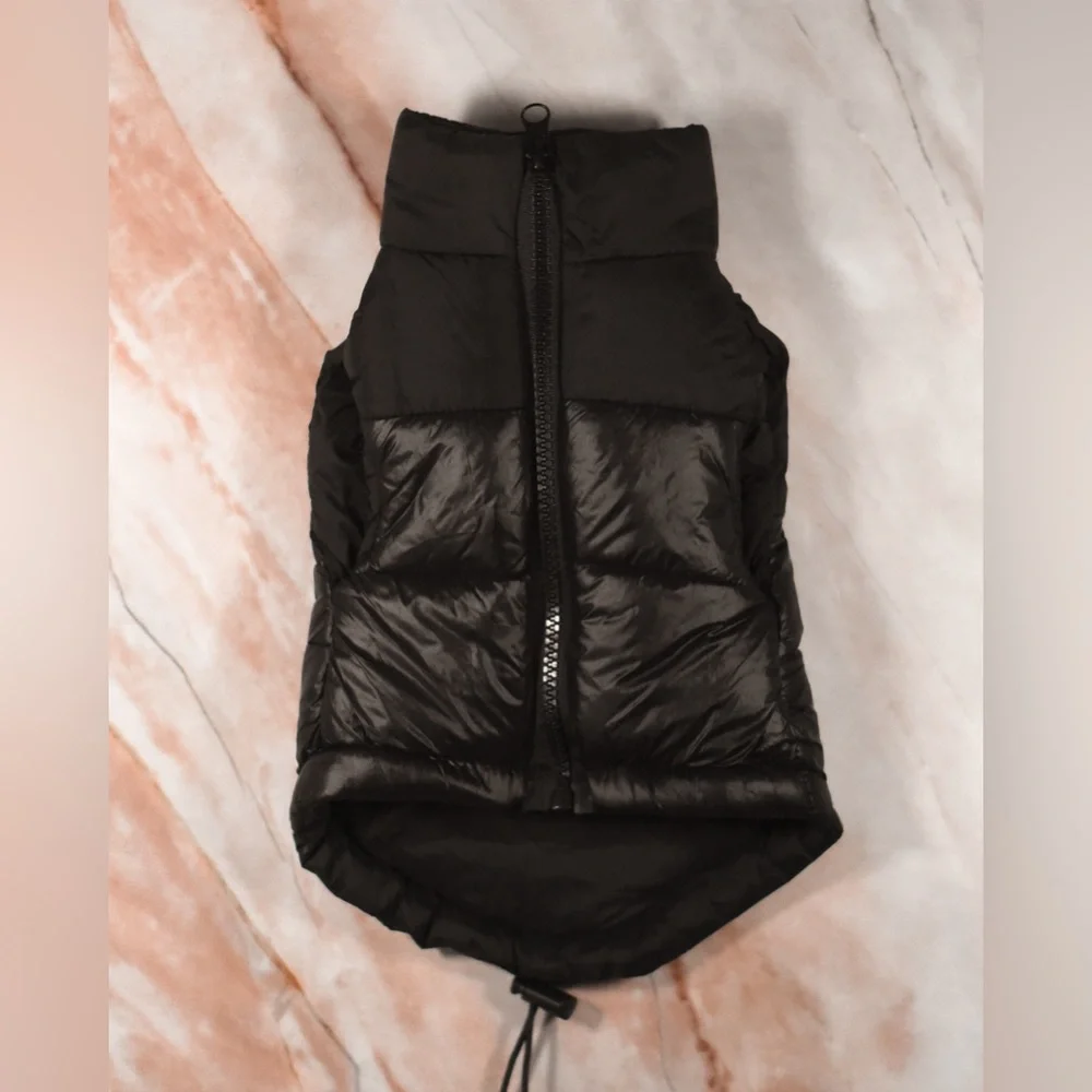 PETsRUS Black Puffer Dog Vest Winter Cold Season Coat Jacket w Zipper Padded